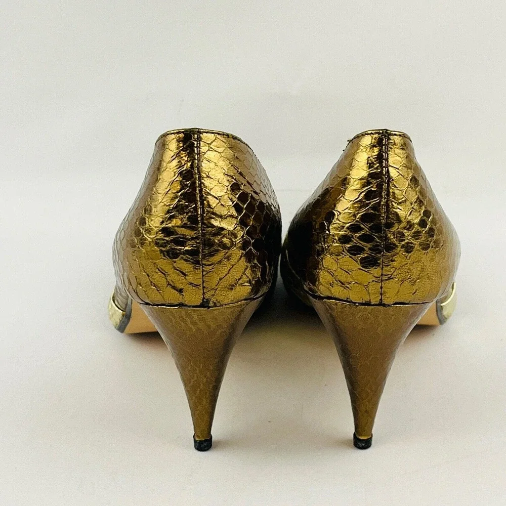 Womens‎ 6.5M Sutton Plaza Pumps Metallic Bronze Gold Copper Faux Snakeskin Heels